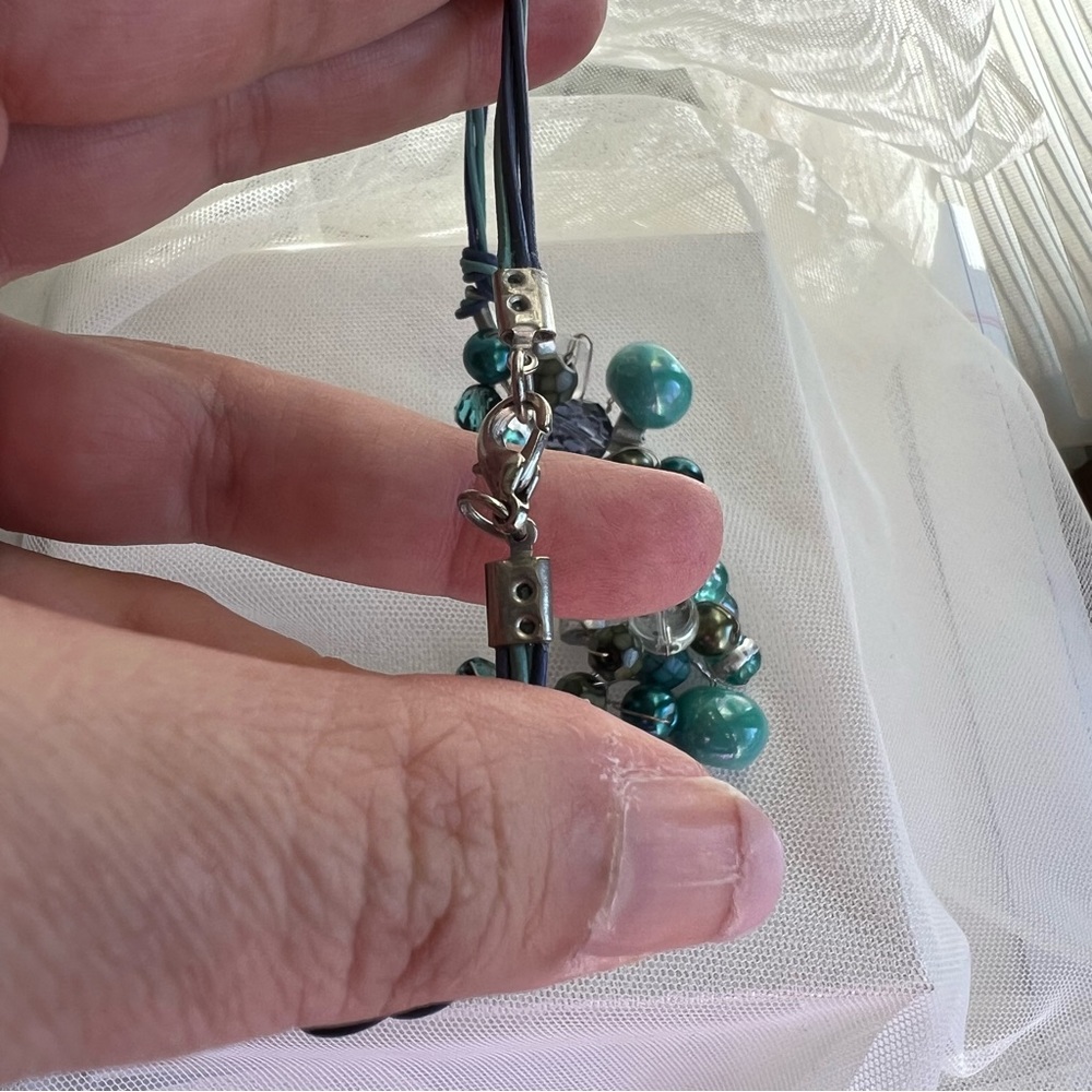 Turquoise Blue Ceramic Bead & Crystal Mixed Media Beaded Necklace Handmade NEW - Picture 16 of 17